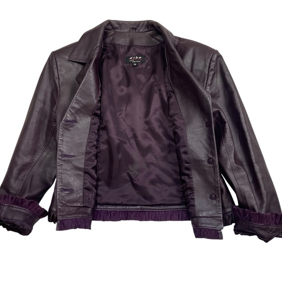 Vintage Leather Jacket Diba Ruffle Fitted Dark Plum M - Picture 10 of 16